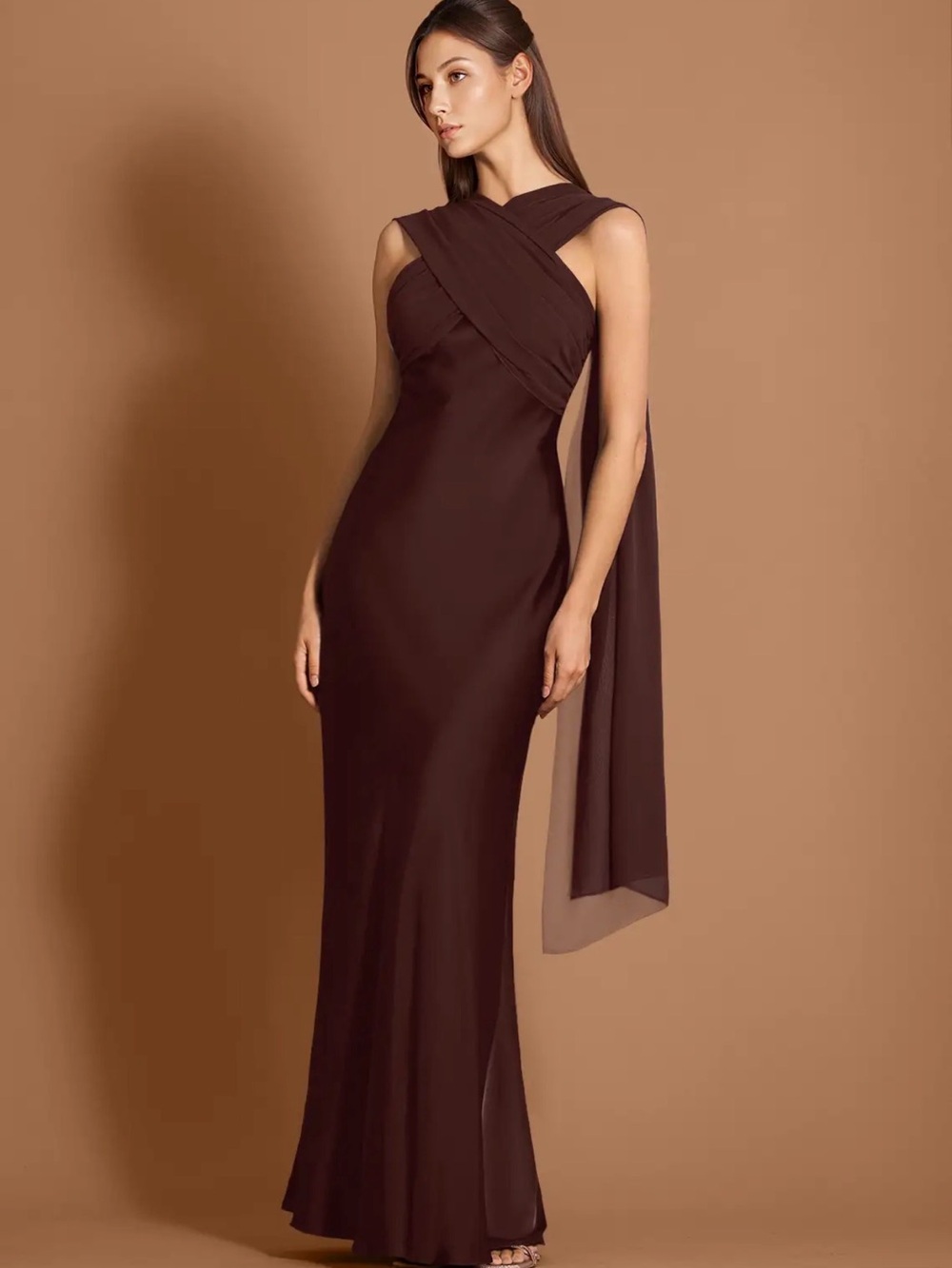 Elegant Brown Tiriana {color) Maxi Dress